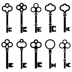 Vector art of collection of ten antique keys