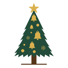 Christmas Tree with Golden Bells and Star in Minimal Festive Vector