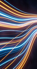 Wavy futuristic light trails of data transmission at fast speed