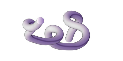 Abstract swirling purple and white patterned ribbon sculpture on white background