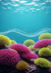 Vibrant underwater coral reef teeming with colorful marine life