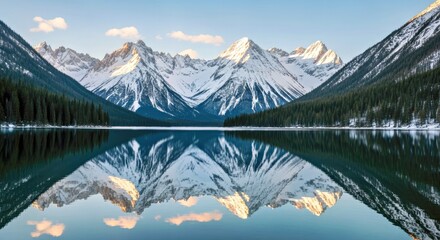 Fototapeta premium Versatile Hyperrealistic Background: Serene Mountain Lake Reflection, Golden Hour (2)