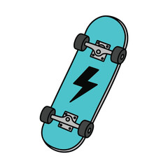 Naklejka premium Turquoise Skateboard with Black Lightning Bolt Icon, Vector Illustration