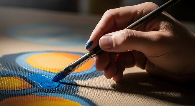 Creative artistic process of painting, applying vivid hues to canvas