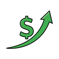 Obraz premium Green Dollar Sign with Upward Arrow Icon - Financial Growth and Success Concept