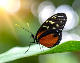 Closeup of a Monarch Butterfly on a Leaf.