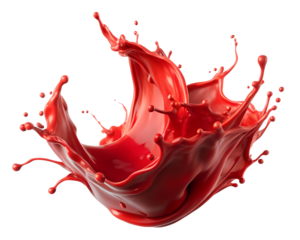 Dynamic red paint splash abstract shape fluid motion isolated on transparent background