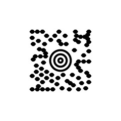 Abstract Black And White QR Code Outline With Concentric Circles And Scattered Dots On A Transparent Background