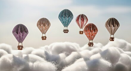 Obraz premium Miniature Hot Air Balloons Still Life With Soft Lighting and Dreamy Atmosphere (2).jpg