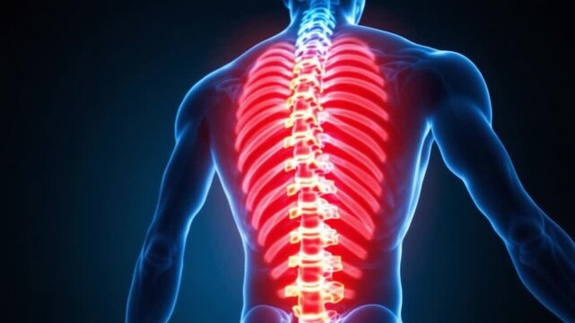 Human Spine Anatomy Illustration - Back Pain and Spinal Health Visualization.