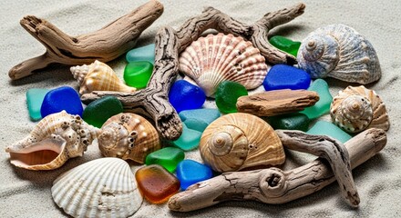 Peaceful Coastal Still Life Arrangement of Weathered Seashells and Sea Glass (2).jpg