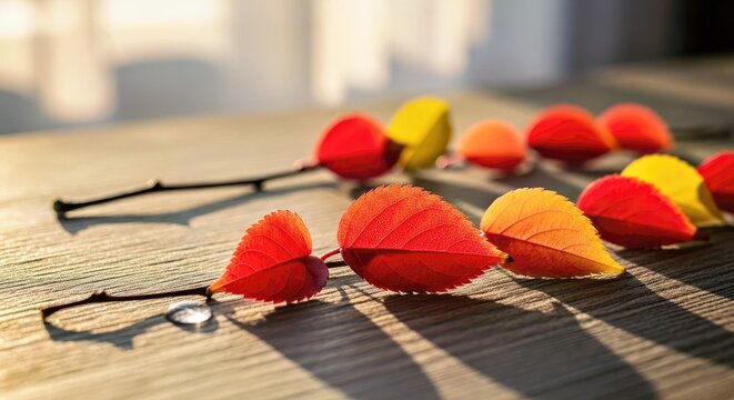 Poetic Realism Still Life of Vibrant Autumn Leaves on Rustic Wood With Glistening Dewdrop (2).jpg
