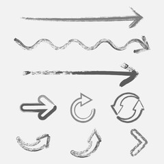 Hand drawn arrow collection isolated on white background set of grunge arrows, direction indicators, and pointers for design projects, presentations, or creative work