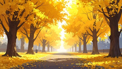 Fototapeta premium Golden Autumn Pathway Through Trees.