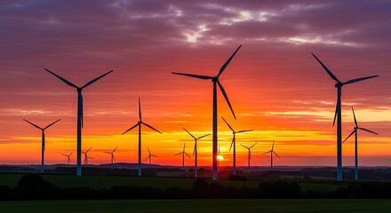 Wind Turbines at Sunset Renewable Energy Landscape