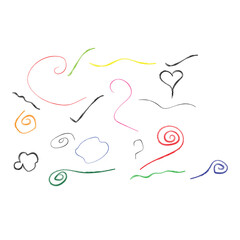 Vector art of collection of colorful handdrawn swirls and lines for creative design projects