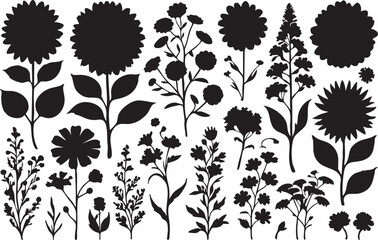 Flower silhouette vector pack: floral designs for graphic design and crafts eps