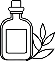 essential oil bottle and leaves outline.