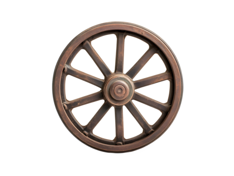 Brown rustic wheel has aged texture, minimal shadow. Perfect for backgrounds, posters, social media.