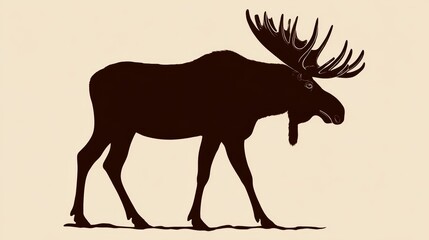 Silhouette of a moose with large antlers walking on a plain light colored background image art