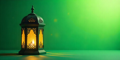 Ramadan Background  Islamic Lanterns Hanging on Branches with Warm Light and Green Background Ramadan or Eid Concept. Green, natural, outdoor Background