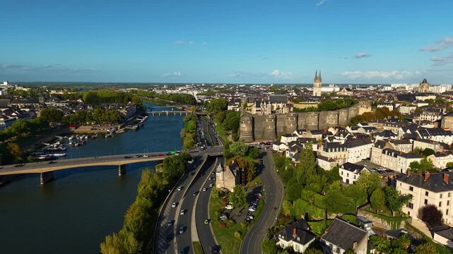 Aerial View on Angers France, panning around from Right to Left