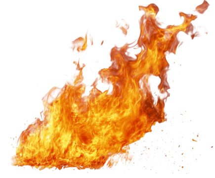 Flame of fire burning isolated white background