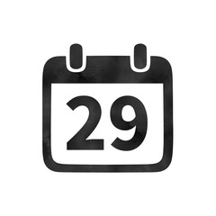 Hand-drawn black silhouette calendar icon with watercolor texture showing the number 29. Perfect for monthly schedules, event planning, and digital calendars.
