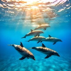 Fototapeta premium A stunning underwater landscape with a variety of healthy and colorful coral reefs. Inhabited by a variety of tropical fish species swimming swiftly, creating a vibrant ecosystem.