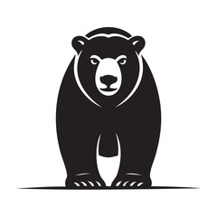 Friendly Bear Front View Vector Logo Icon Black and White