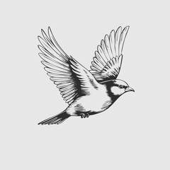 Detailed sketch of a blue jay in flight with wings spread wide.png