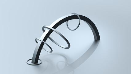 Metal round rings on one large ring, group concept, calculation, business mathematical abstract wallpaper. 3D render.
