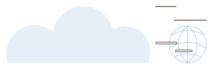 Soft blue cloud with lines and a globe representing data movement and global networking. Ideal for themes thumbs up technology, connectivity, cloud computing, internet, digital transformation