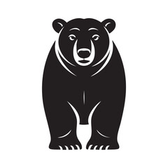 Calm Front-Facing Bear Vector Logo Icon Black and White