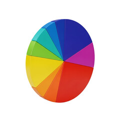 Obraz premium 3d icon of colorful pie chart divided into segments of different colors isolated on transparent background