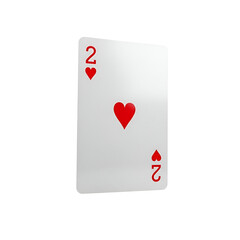3d icon of a single playing card, the two of hearts, isolated on a transparent background