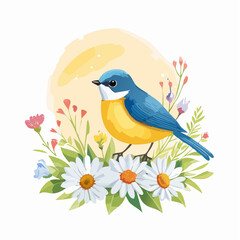 Fototapeta premium Vögelchen auf der Blumenwiese