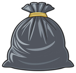 Naklejka premium Tied Plastic Trash Bag Illustration, Garbage Waste Sack, Environmental Issues, Pollution