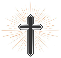 Symbolic Black Christian Cross with Sunburst Rays
