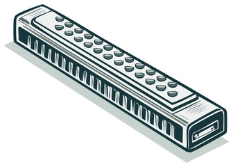 Classic harmonica musical instrument with detailed vintage style illustration