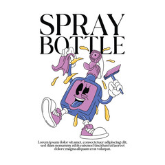 retro cartoon happy spray bottle mascot