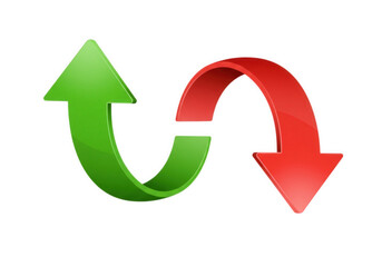 This illustration depicts a green arrow pointing upwards and a red arrow pointing downwards, symbolizing contrasting directions. The image is set on a white background.