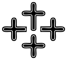 Obraz premium Four stylized black Christian crosses with white outlines arranged in a symmetrical pattern