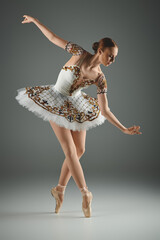 Elegant ballet dancer showcasing grace in a stunning performance on a soft stage © LIGHTFIELD STUDIOS