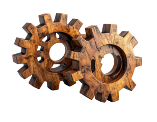 Two wooden gears interlocked (1)