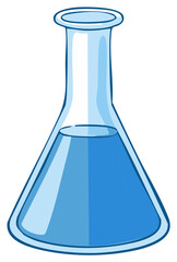 Cartoon Erlenmeyer Flask with blue liquid, chemical experiment illustration