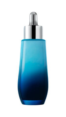 Glass bottle cosmetic blue color, collagen serum, aroma oil for beauty