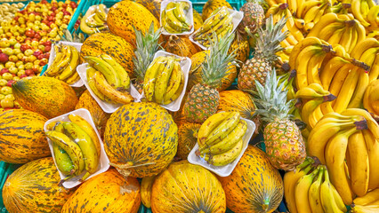 Fresh fruit and vegetable varieties offered for sale in the grocery section