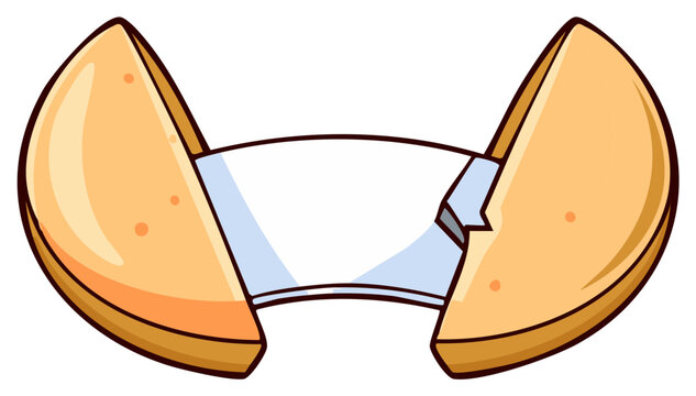 Open fortune cookie with a blank message slip inside, vector illustration