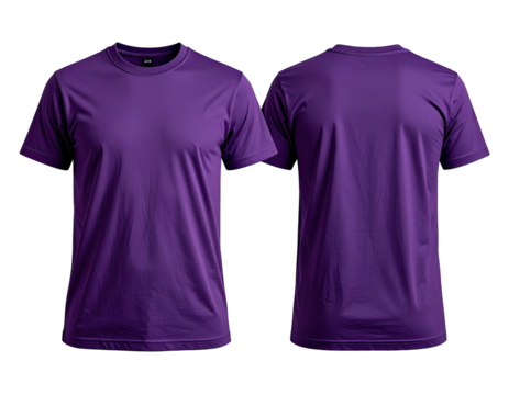 Front and back view of a plain purple t-shirt